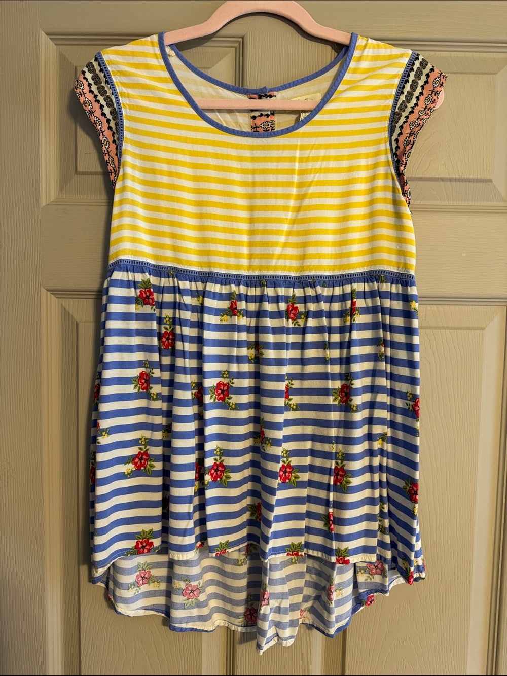 Matilda Jane Yellow, Blue & Red Striped Floral Mixed-Print Top